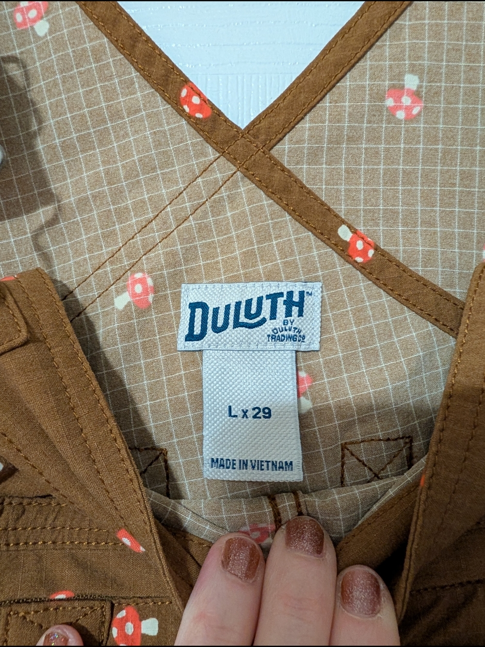 Duluth Trading Co Brown Mushroom Print Overalls - Picture 5 of 5